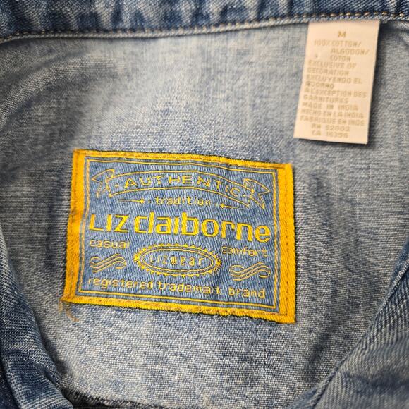 Vintage Liz Claiborne Denim Vest Western Embroidered Trim Preppy size Medium - Picture 3 of 16